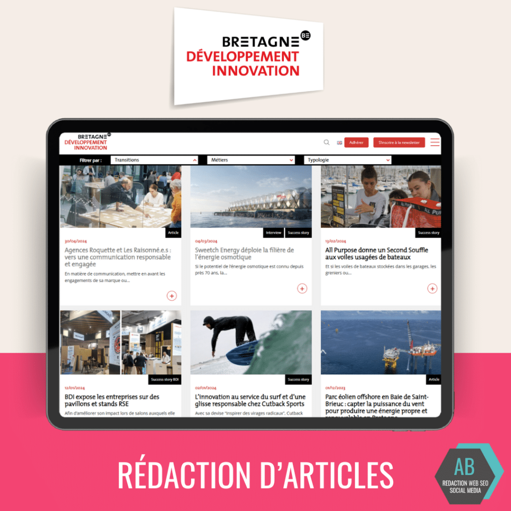 Rédaction d'articles web pour le site internet de Bretagne Développement Innovation - Aurélie Bordereau